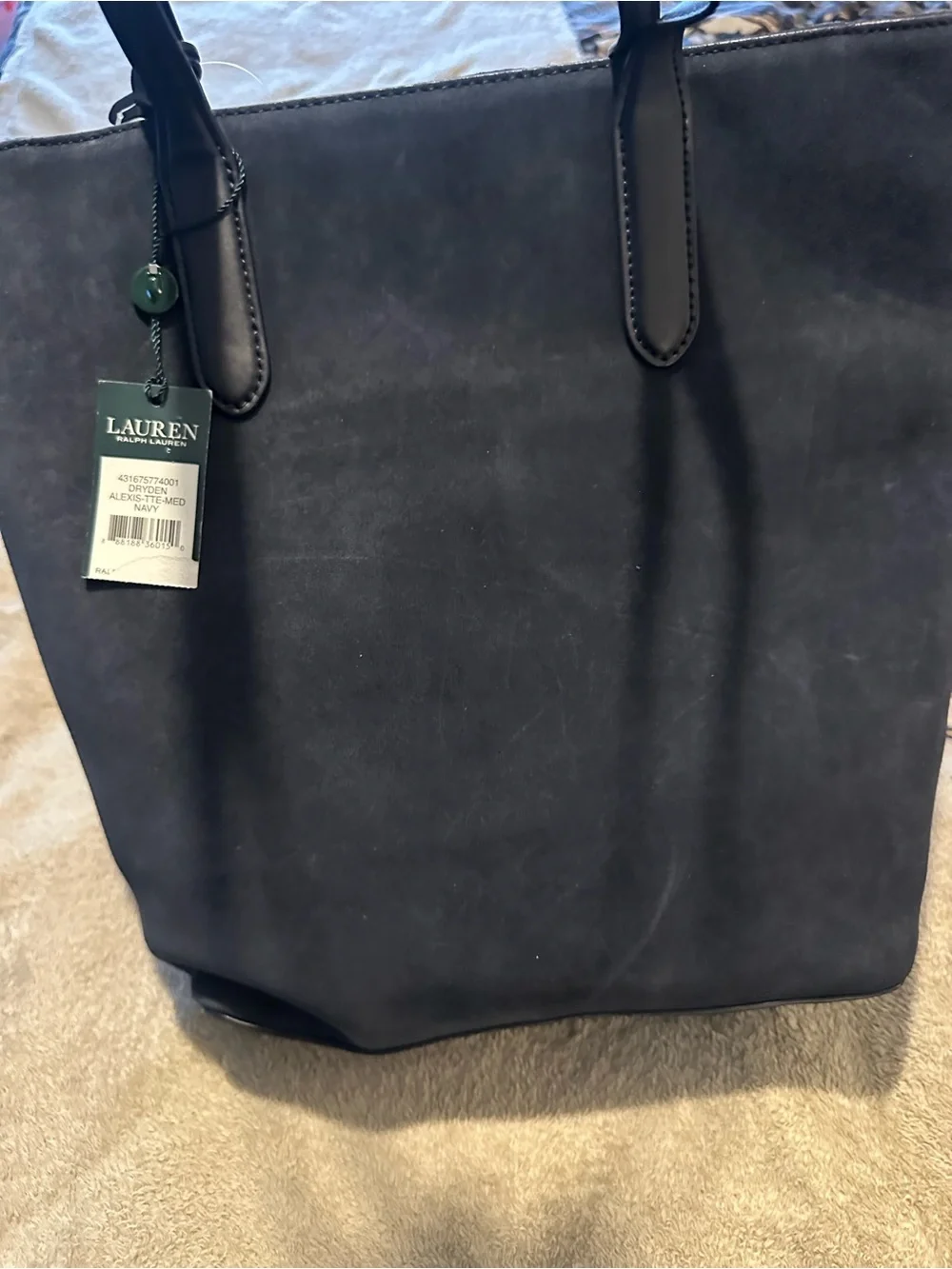 Ralph Lauren Navy Suede Tote with Leather Trim and RL Tag 🏷️ AS IS 🤗